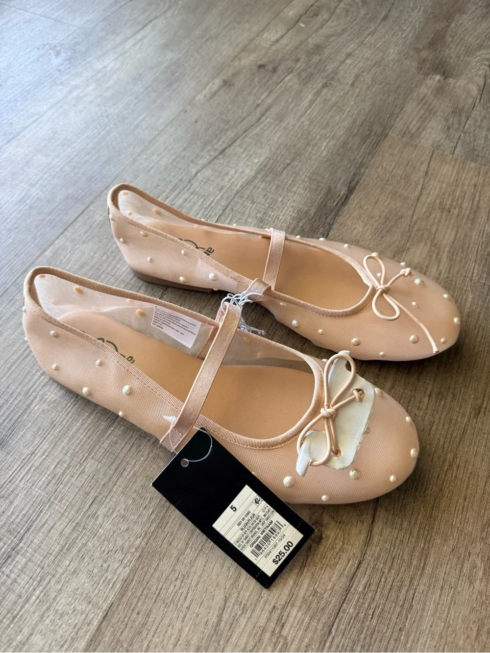 Art Class Girls Nude Pearl Mary Jane Flats - Size 5